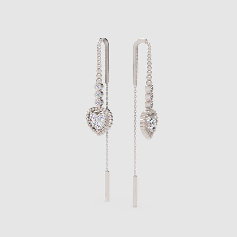 Crystal Heart Threader Earrings With Bar Drop - Three