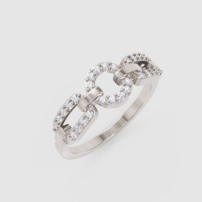 Diamond Circular Link Ring In White Gold | Double Pave Interlocking Chain Design Elegant Luxury Ring For Women | Jebij - Three