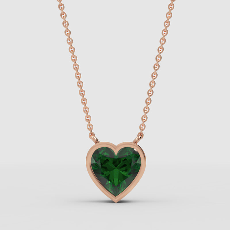 Bezel Set Emerald Heart Pendant Necklace - Three