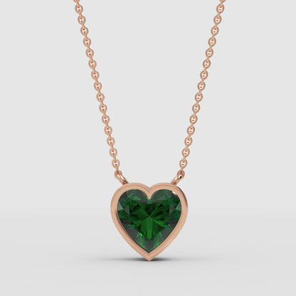 Bezel Set Emerald Heart Pendant Necklace - Three