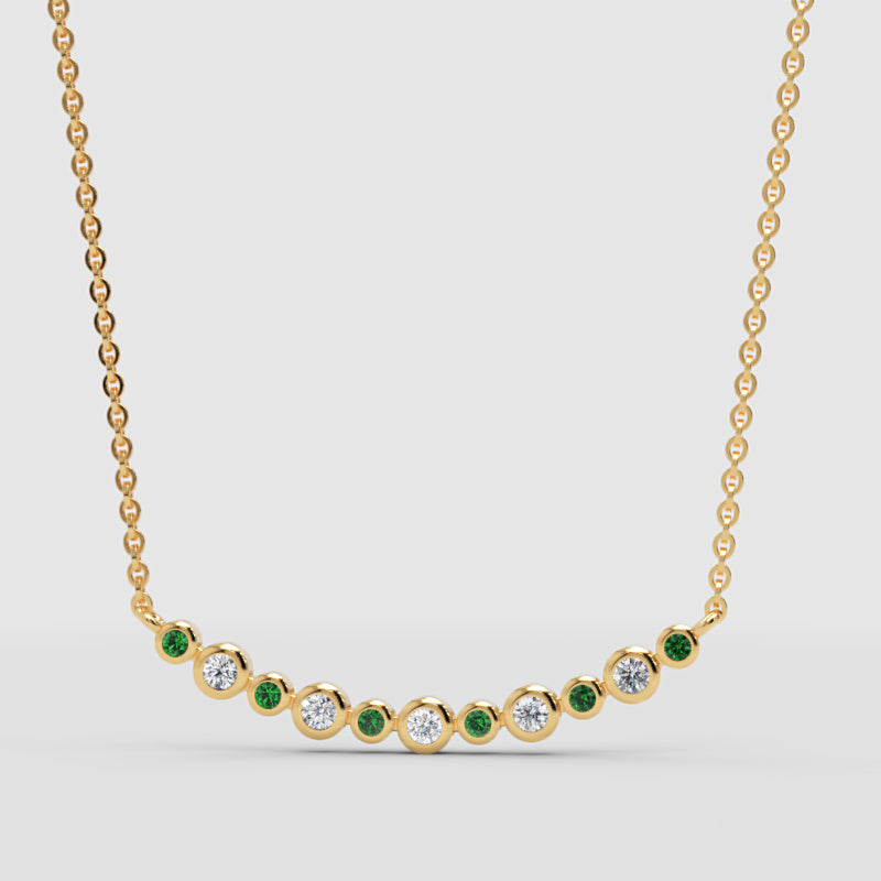 Curved Bar Necklace With Emerald And Diamond Accents - Four