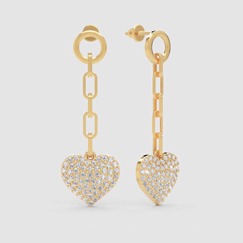Pav Heart Chain Link Drop Earrings - Three