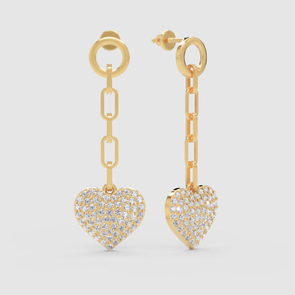 Pav Heart Chain Link Drop Earrings - Three
