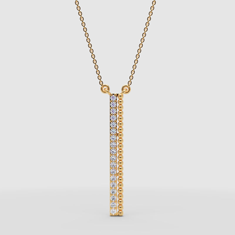 Vertical Bar Pendant Necklace With Pav Crystals And Beaded Detail - Three