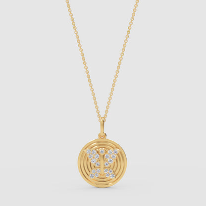 Gemini Zodiac Sign Diamond Pendant Necklace With Circular Ripple Design - Three