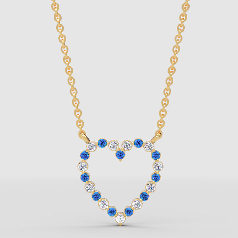 Blue Sapphire And White Diamond Heart Pendant Necklace In 14K White Gold - Three