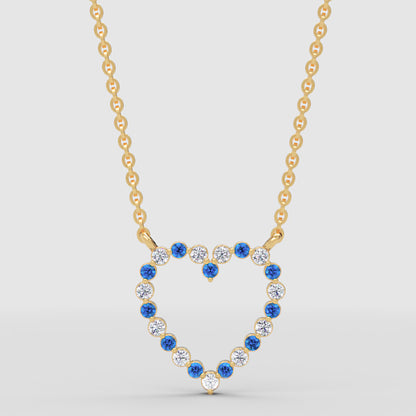 Blue Sapphire And White Diamond Heart Pendant Necklace In 14K White Gold - Three