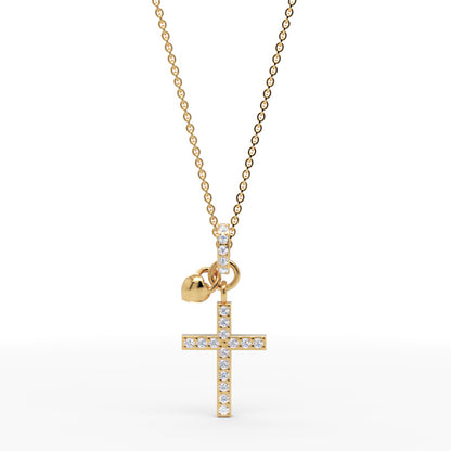 Pav Cross Pendant Necklace With Heart Charm - Two