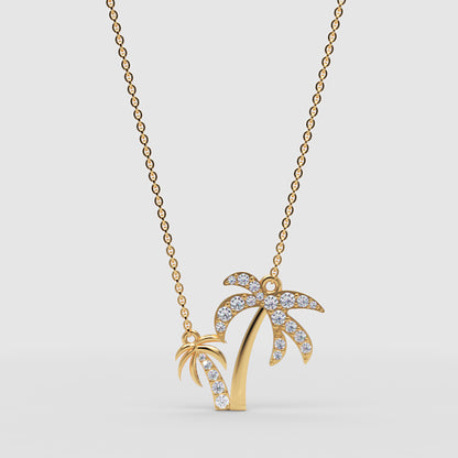 Palm Tree And Surfboard Pendant Necklace With Pav Crystals - Three