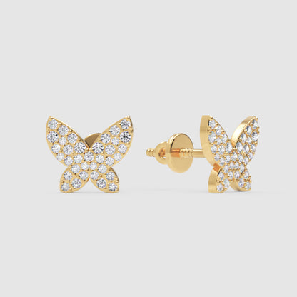 Pav Butterfly Stud Earrings With Screw Back - Three
