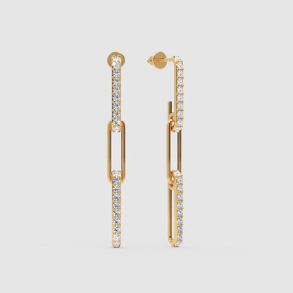 Pav Diamond Linear Drop Earrings With Safety Pin Design - Three