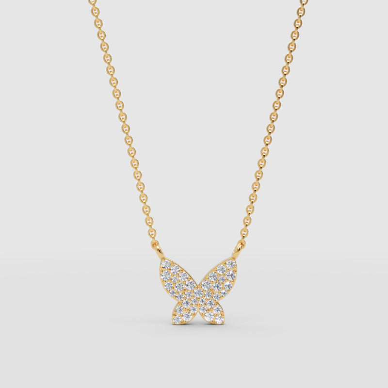 Pav Diamond Butterfly Pendant Necklace - Three