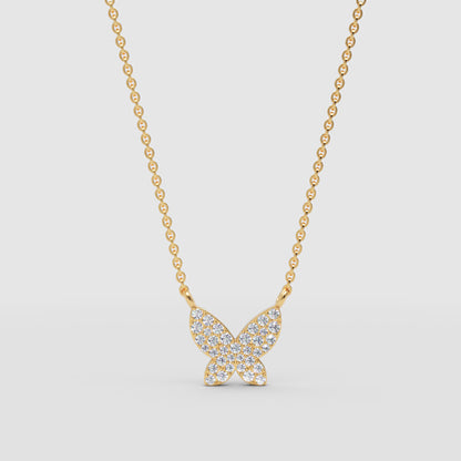 Pav Diamond Butterfly Pendant Necklace - Three