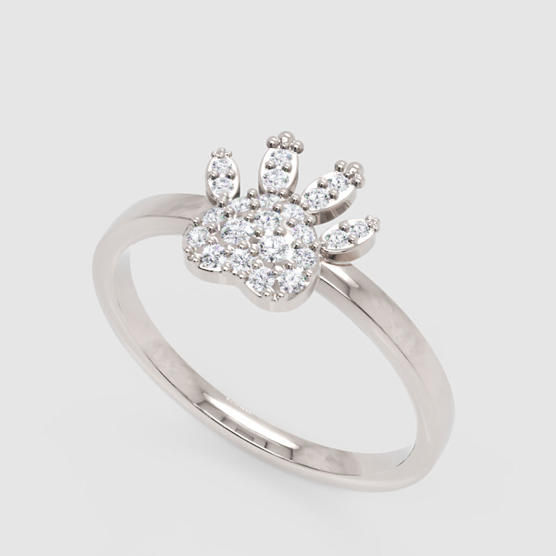Paw Print Diamond Ring With Cluster Stones Delicate Band - Three