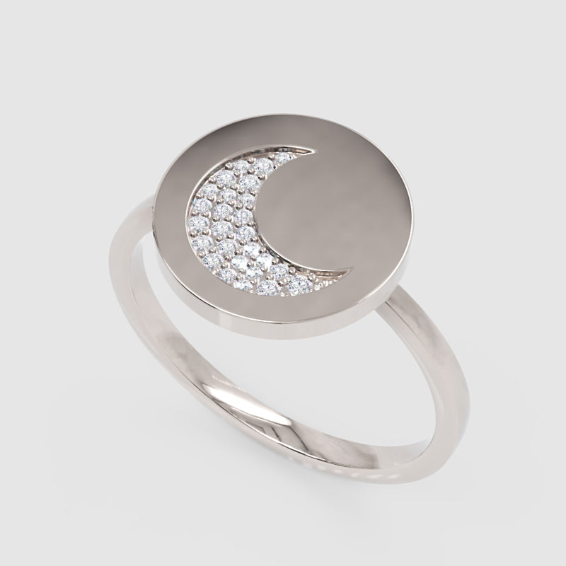 Crescent Moon Disc Ring With Pav Crystals - Three
