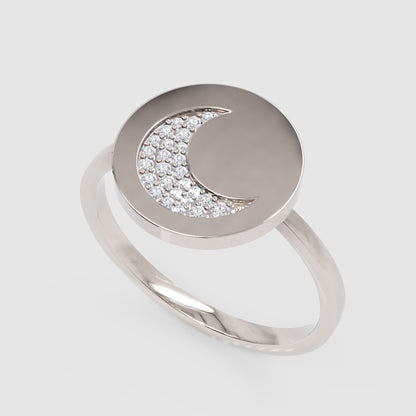 Crescent Moon Disc Ring With Pav Crystals - Three