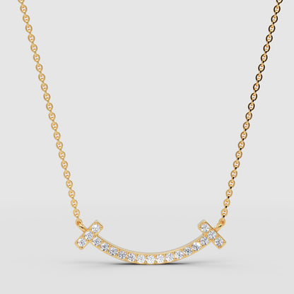 Curved Bar Smile Necklace With Pav Crystals - Three
