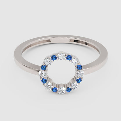 Blue Sapphire And Diamond Open Circle Ring - One
