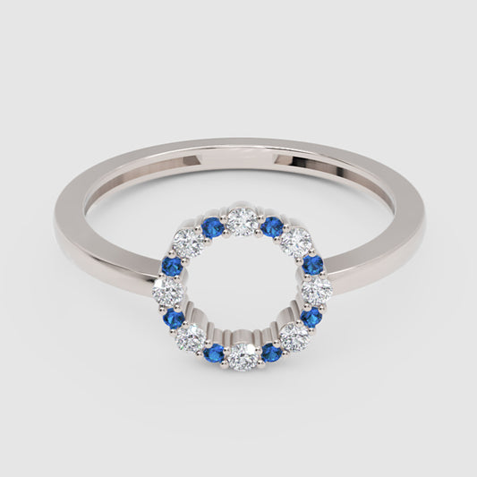 Blue Sapphire And Diamond Open Circle Ring - One