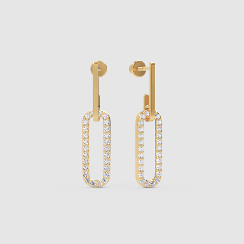 Pav Rectangular Link Drop Earrings - Three