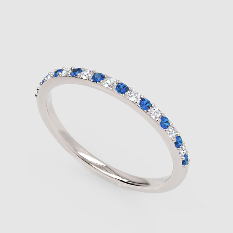 Sapphire And Diamond Alternating Stackable Band Ring - Three