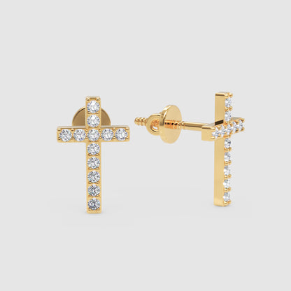 Pav Diamond Cross Stud Earrings With Screw Back - Three