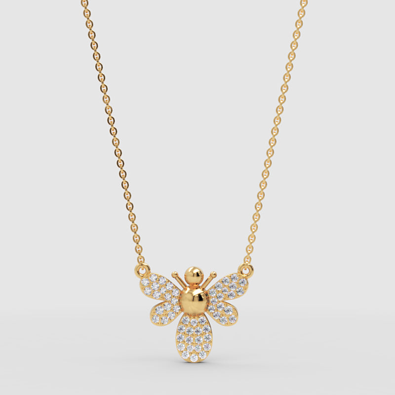 Pav Crystal Bee Pendant Necklace - Three