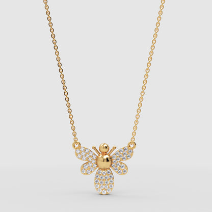 Pav Crystal Bee Pendant Necklace - Three