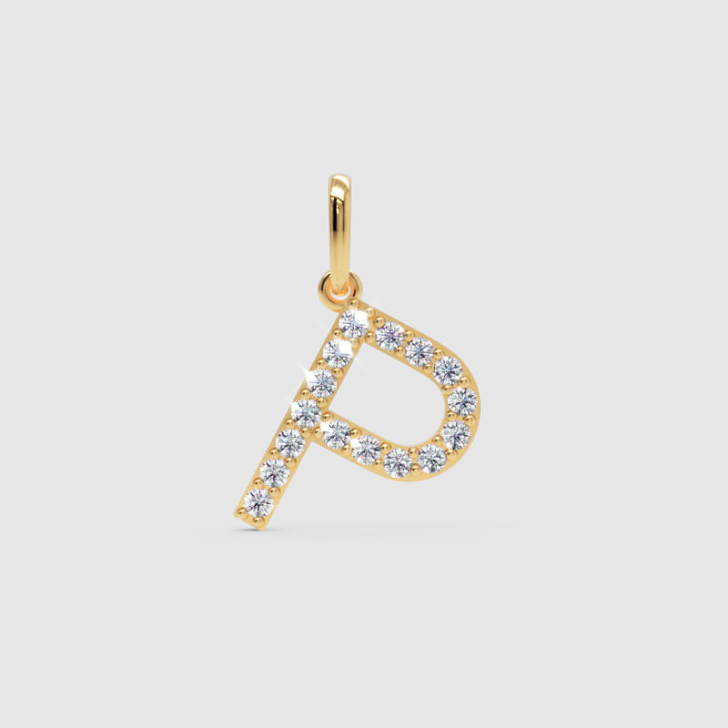 Rose Gold Diamond Letter P Initial Pendant Charm