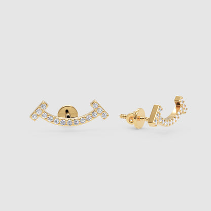 Curved Bar Pav Crystal Ear Jacket Stud Earrings - Three