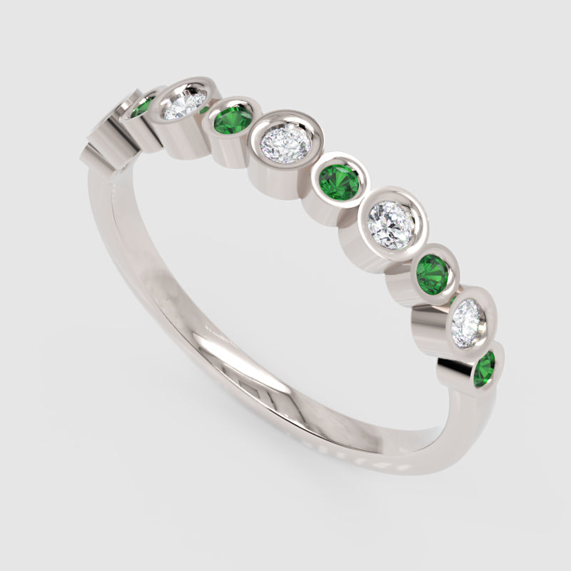 Emerald And Diamond Bezel Set Stackable Band Ring - Three