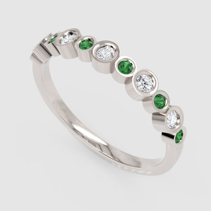 Emerald And Diamond Bezel Set Stackable Band Ring - Three