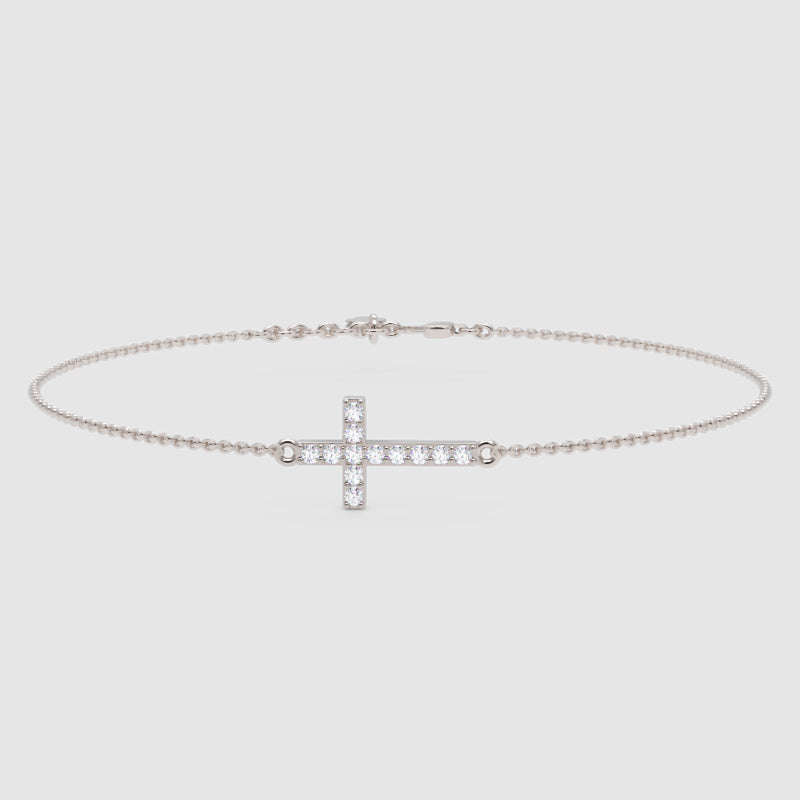 Sideways Cross Bracelet With Cubic Zirconia Stones - Three