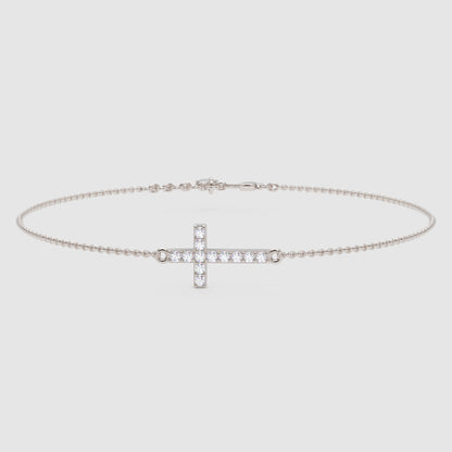 Sideways Cross Bracelet With Cubic Zirconia Stones - Three