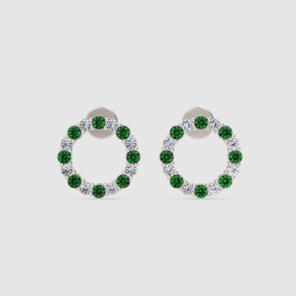 Rose Gold Emerald And Diamond Circle Stud Earrings - Five