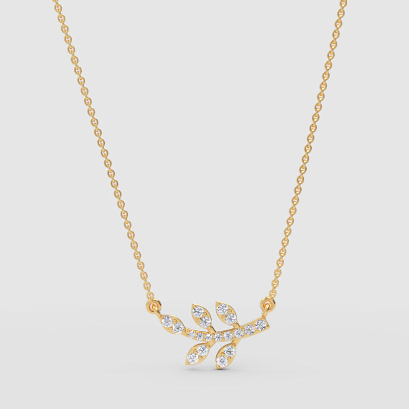 Delicate Leaf Branch Pendant Necklace With Pav Crystals - Three