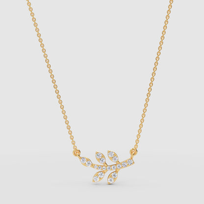 Delicate Leaf Branch Pendant Necklace With Pav Crystals - Three
