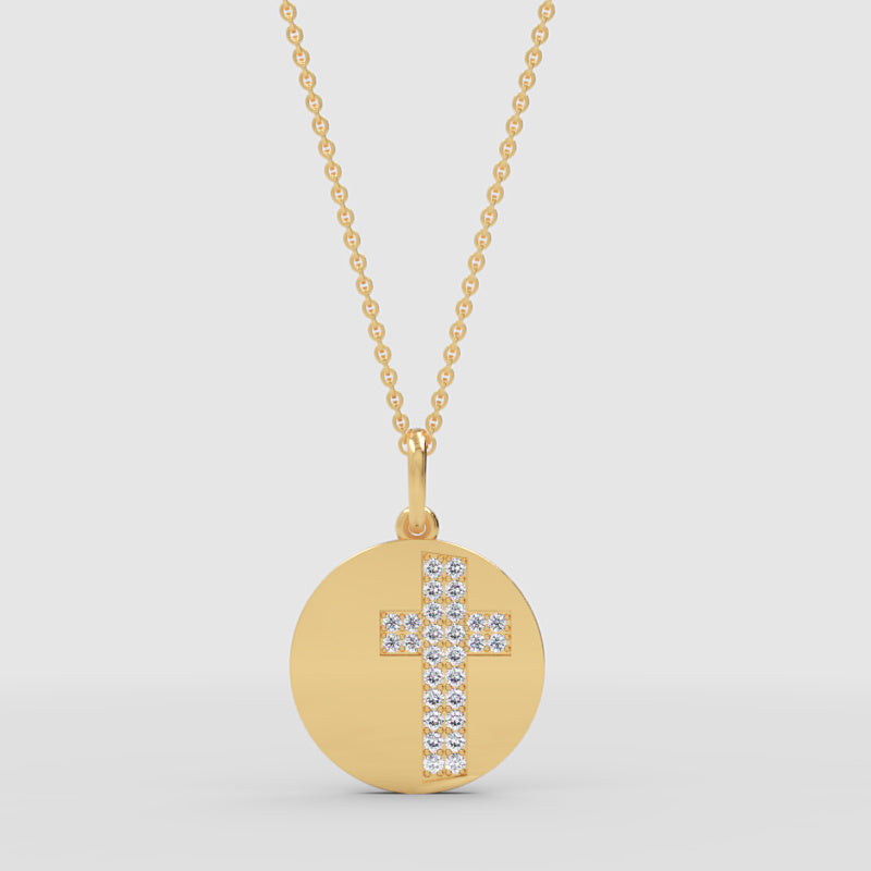 Pav Cross Disc Pendant Necklace - Two
