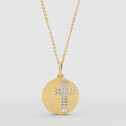 Pav Cross Disc Pendant Necklace - Two