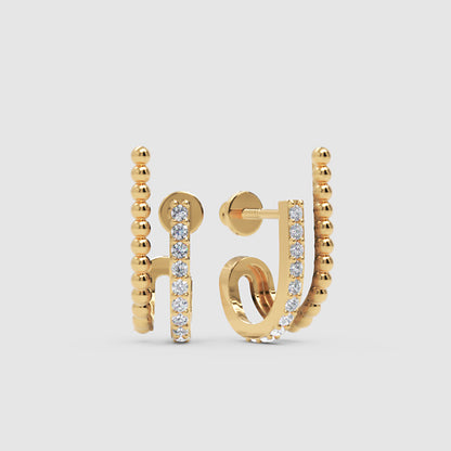 Beaded And Pav Crystal Double Hoop Stud Earrings - Three