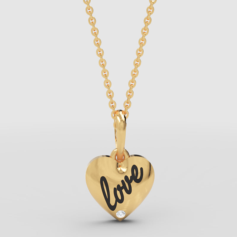 Love Engraved Heart Pendant Necklace With Diamond Accent - Four