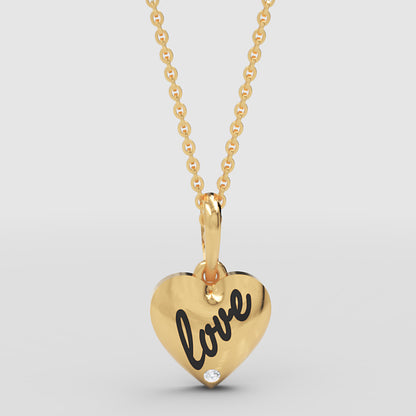 Love Engraved Heart Pendant Necklace With Diamond Accent - Four