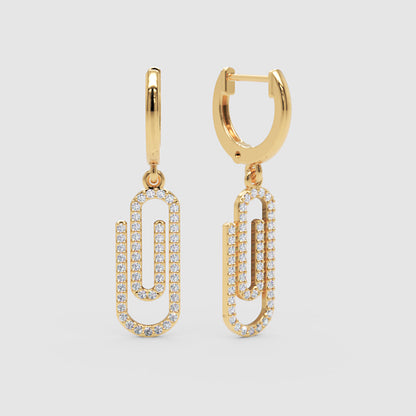 Pav Diamond Paperclip Link Huggie Hoop Earrings - Three