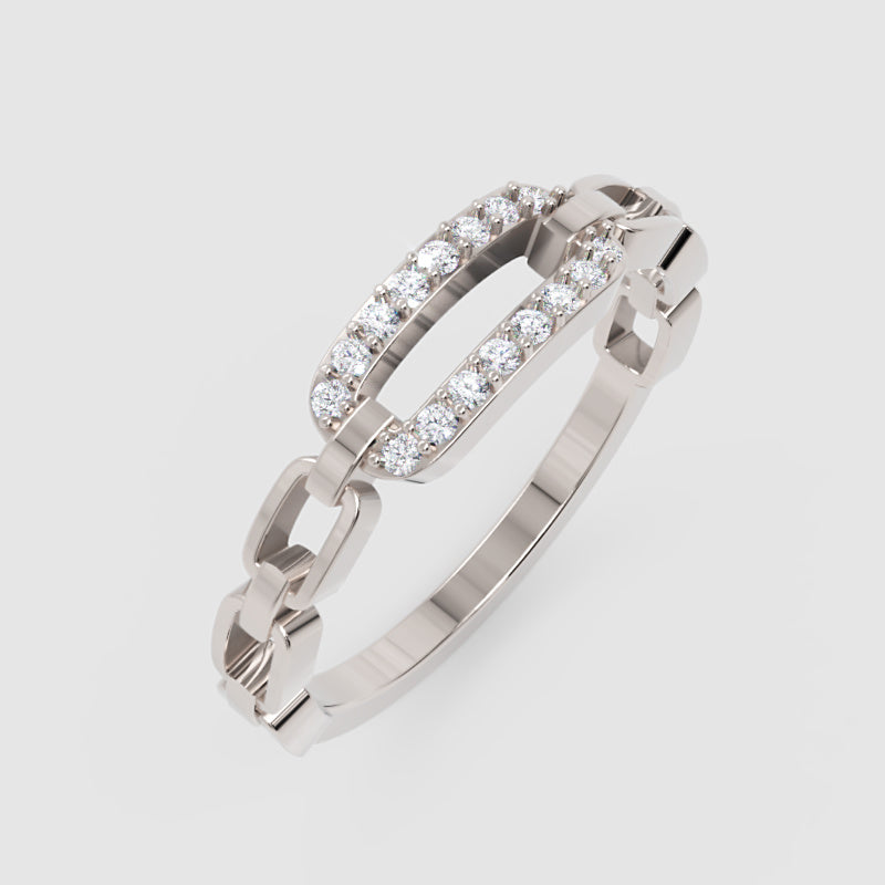 Diamond Interlocking Link Ring In White Gold | Modern Chain Style Pave Design Statement Ring For Women | Jebij - Three