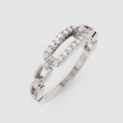 Diamond Interlocking Link Ring In White Gold | Modern Chain Style Pave Design Statement Ring For Women | Jebij - Three
