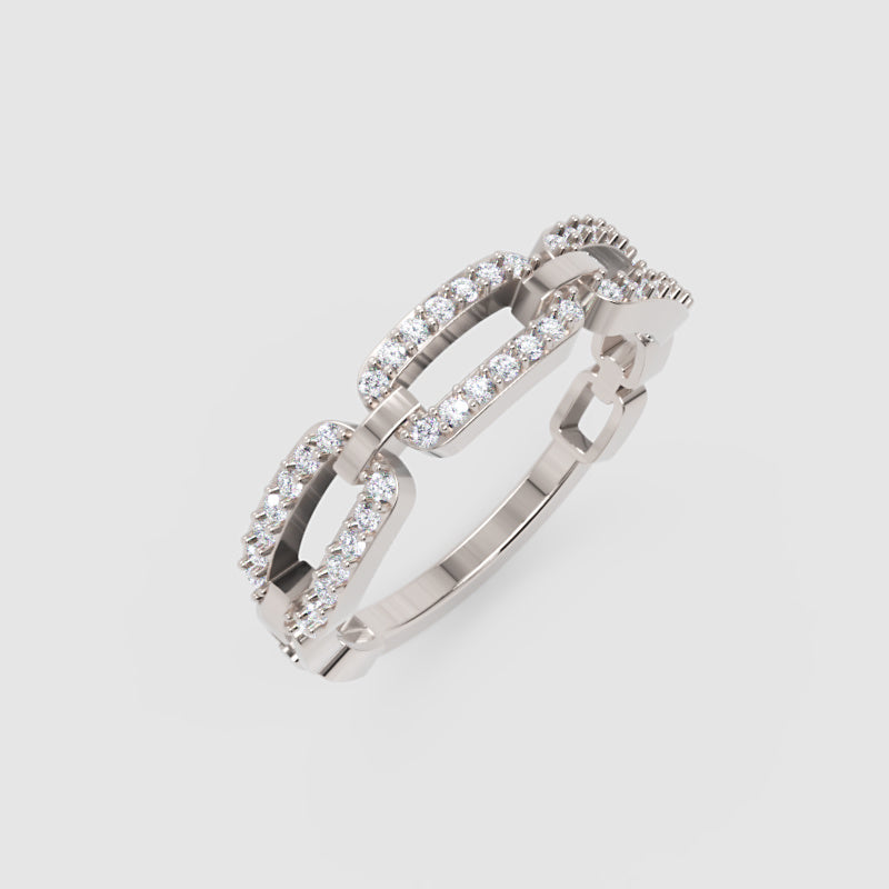 Diamond Interlocking Link Ring In White Gold | Double Pave Luxury Chain Design Statement Ring For Women | Jebij - Three