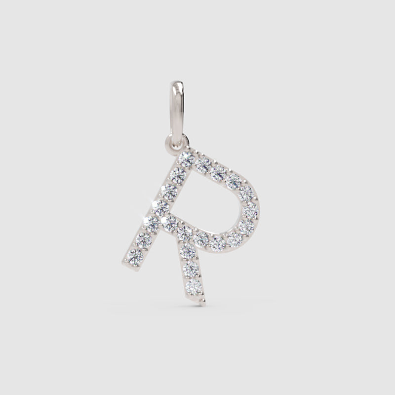 Rose Gold Diamond Letter R Initial Pendant Charm