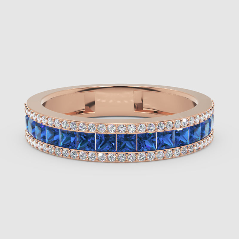 Blue Sapphire And Diamond Channel Set Wedding Band Ring - One