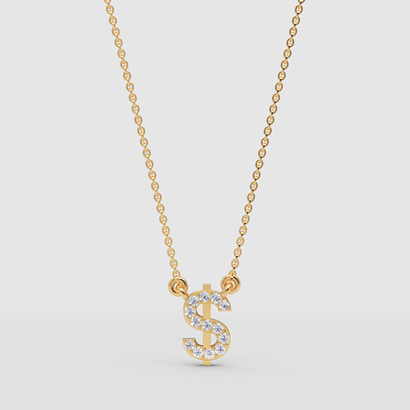 Crystal Dollar Sign Pendant Necklace - Three