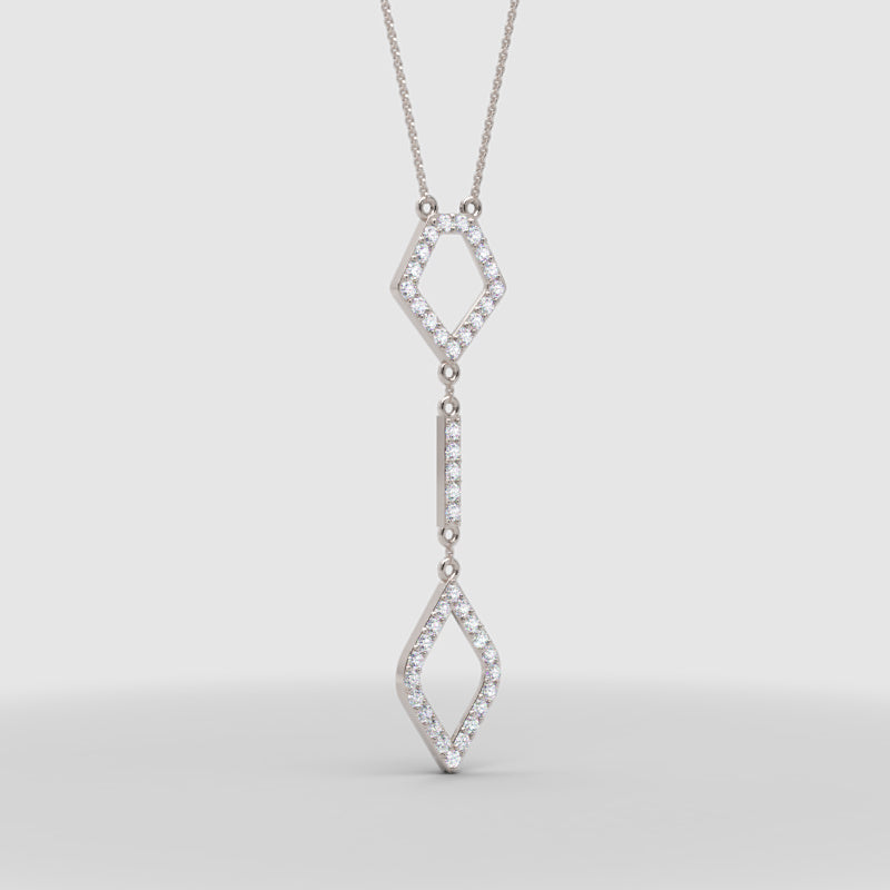 Diamond Geometric Drop Pendant Necklace With Cable Chain & Lobster Clasp In Rose Gold | Adjustable Length | Jebij - Four
